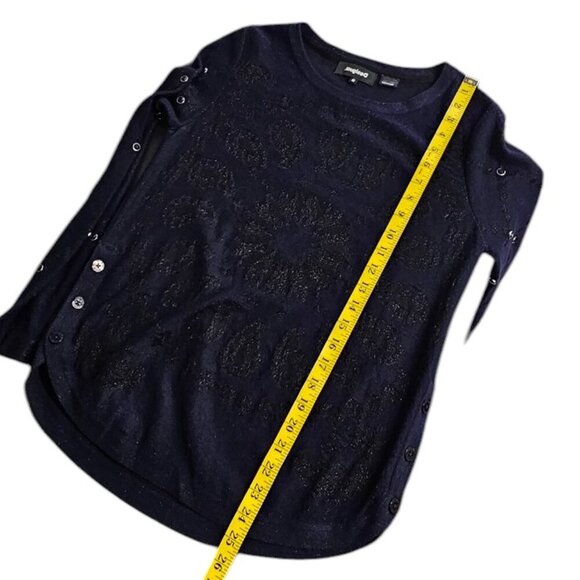 Desigual Womens Paisley Knit Embellished Long Sleeve Sweater, Blue, Black Size M - Picture 5 of 11